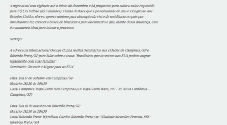 Parte 05 Visto EB5 George Cunha Infomoney