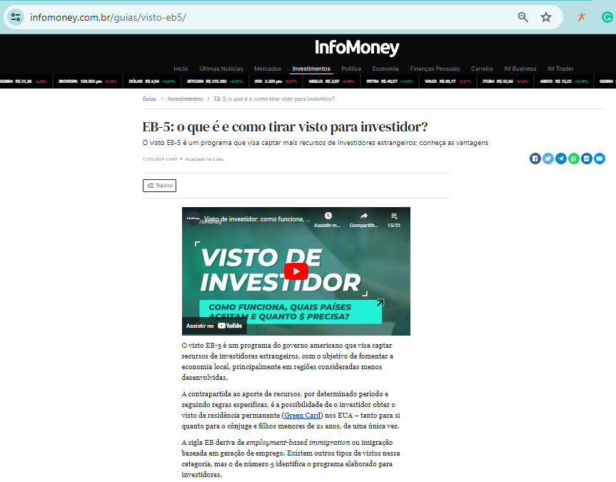 Visto EB5 George Cunha na Infomoney